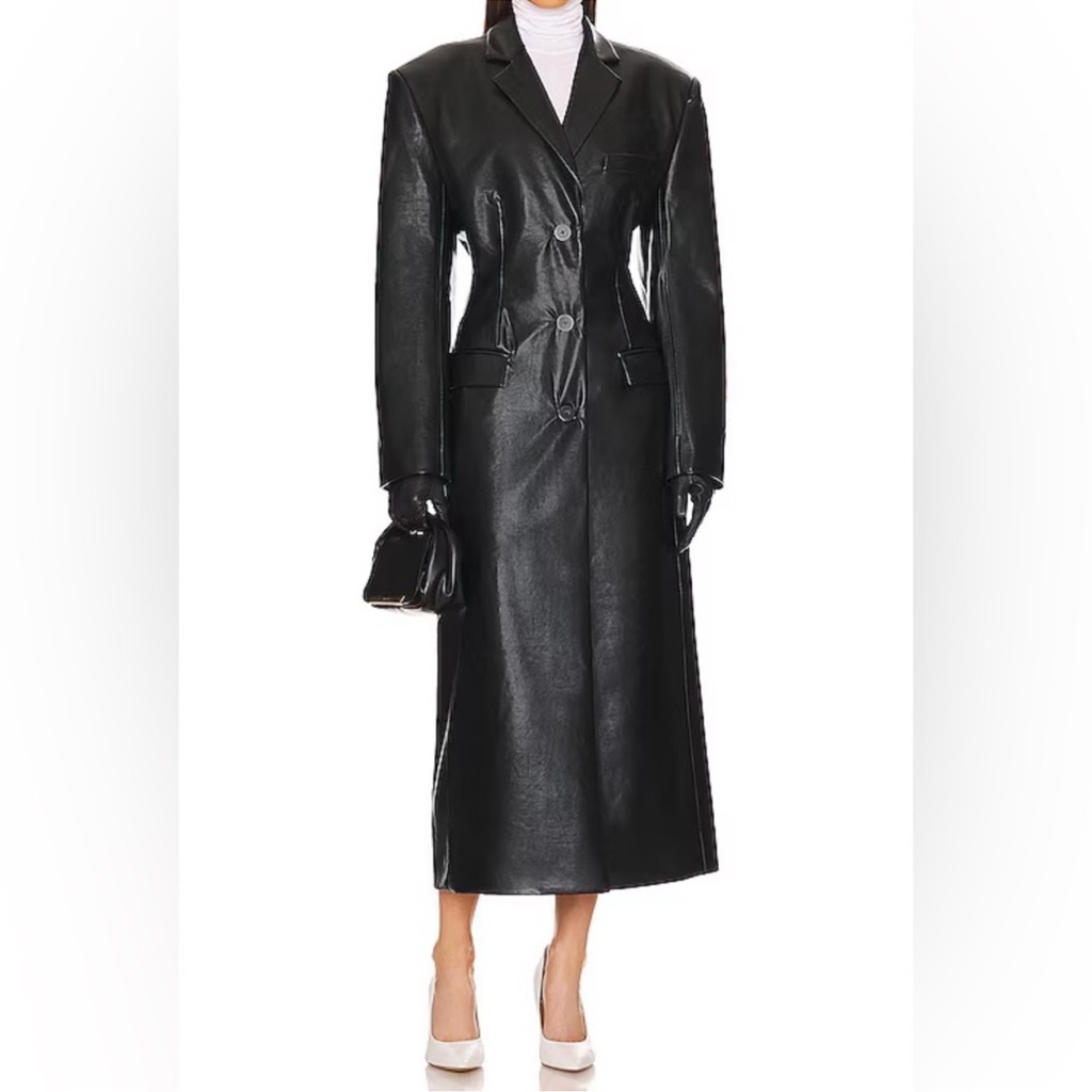 Helsa Black Long Pleather Trench Coat